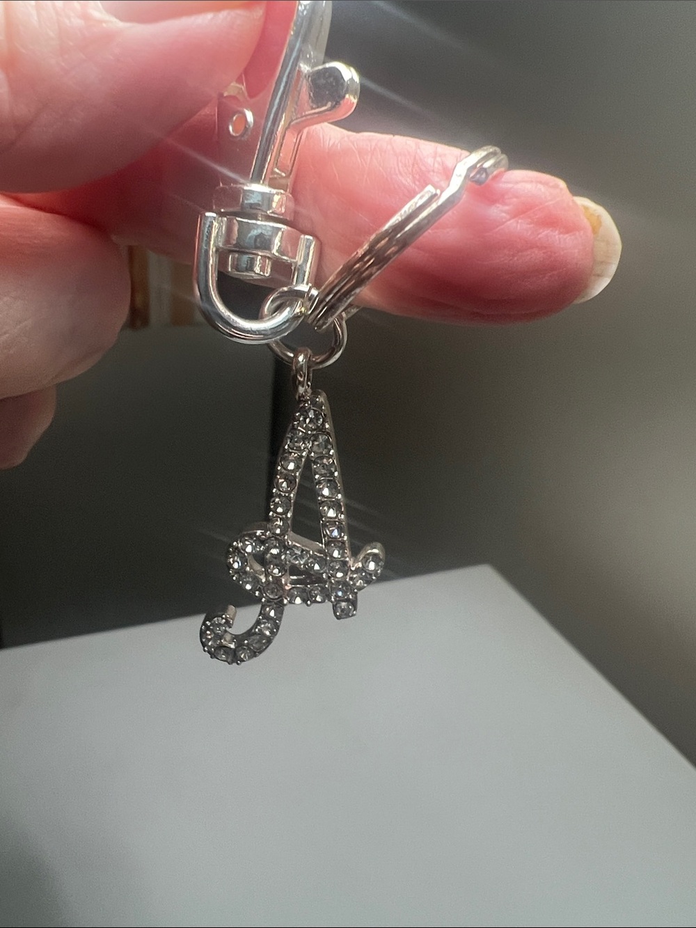 Vintage Rhinestone Letter 'A' Keychain Charm - Silver Tone - Picture 9 of 16